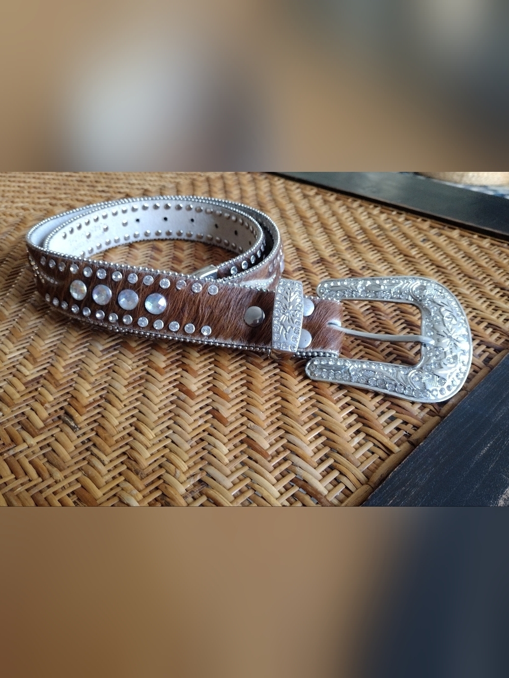 Nocona Ladies' Brown Scalloped Rhinestone Leather Western Belt
